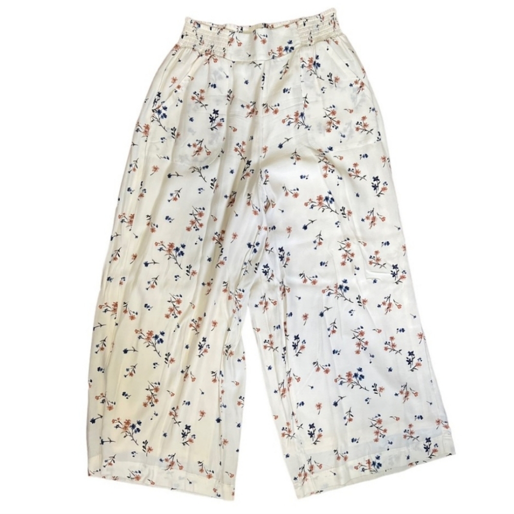 American Eagle Wide Leg Flowy Cream Floral Palazzo Pants Women's Size Medium - Picture 1 of 6